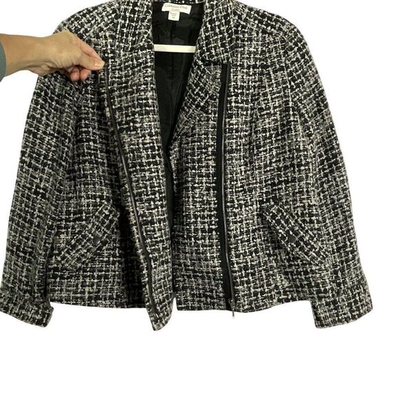 Coldwater Creek Mohair Wool Blend Moto Tweed Jacket, Black & Gray, Petite 16 - Picture 4 of 11